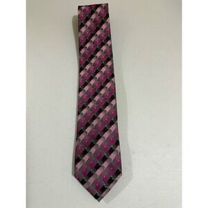 John Ashford Mens Pink Purple Grey Geometric Woven Polyester Necktie Tie